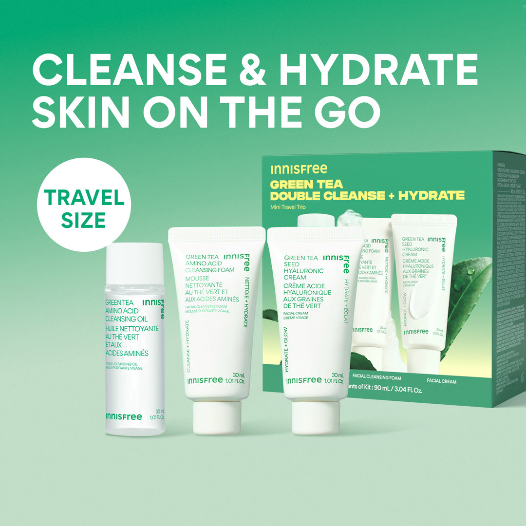 Green Tea Mini Double Cleanse + Hydrate Trio, Travel Size Skincare