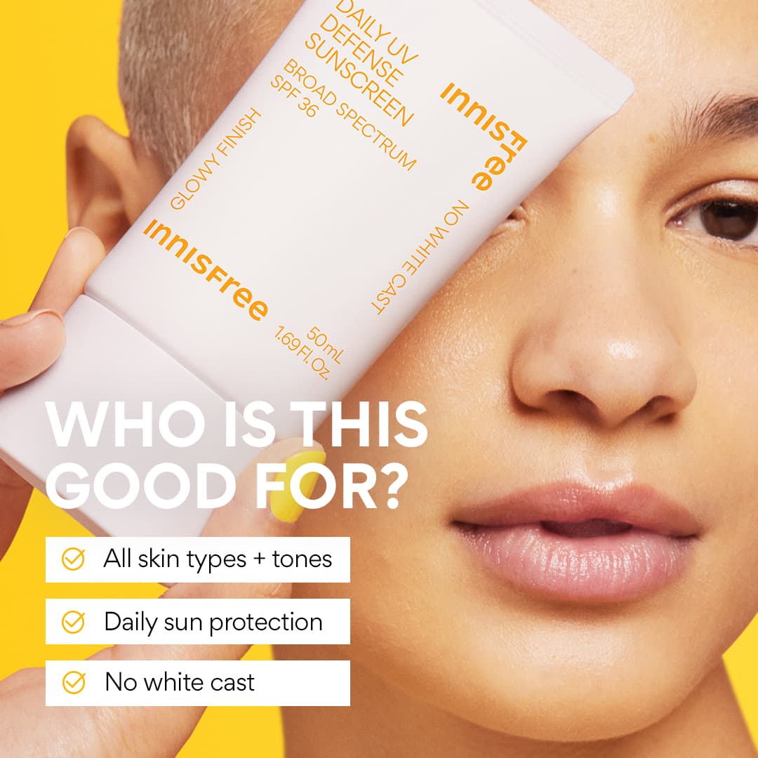 Daily UV Defense Sunscreen for all skin types and tones, provides daily sun protection with no white cast.