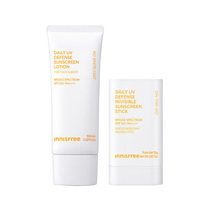 The Face + Body SPF Duo packshot: Daily UV Sunscreen SPF 50+ (100ML) and Daily UV Sunscreen Stick SPF 50+