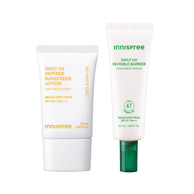 The Barrier Protection Kit packshot ft. Daily UV Defense Sunscreen SPF 50+ and Green Tea Sunscreen Serum SPF 47