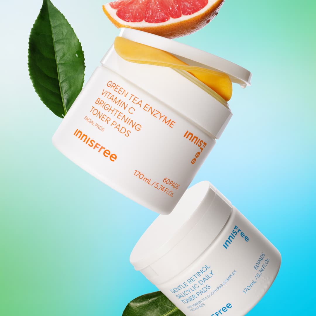 collection of korean skincare vitamin c toner pads, daily gentle retinol salicylic toner pads