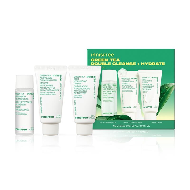 Green Tea Mini Double Cleanse + Hydrate Trio, Travel Size Skincare