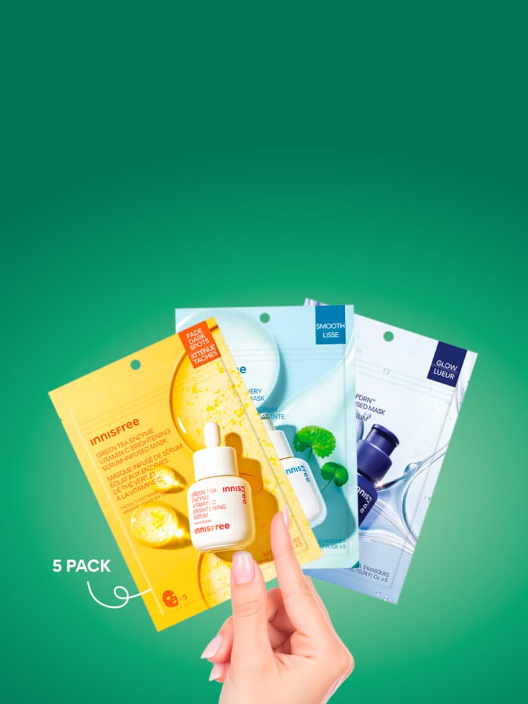 Serum-Infused Sheet Mask 5 Pack - Green Tea PDRN™ Firming, Vitamin C Brightening, Retinol Cica Recovery