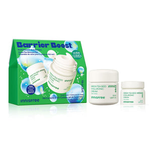 barrier boost holiday set packshot: green tea cream 50mL and 30mL