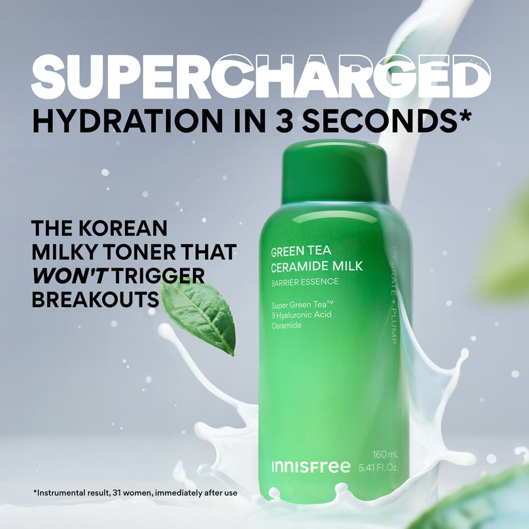 Supercharged hydration in 3 seconds – Green Tea Ceramide Milk is the Korean milky toner that won’t trigger breakouts