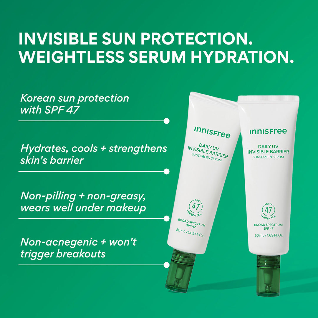 Invisible sun protection. weightless serum hydration. Green Tea Sunscreen Serum benefits