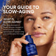 Enlarge image of Woman holding Innisfree skincare serum with text about slow-aging skincare.