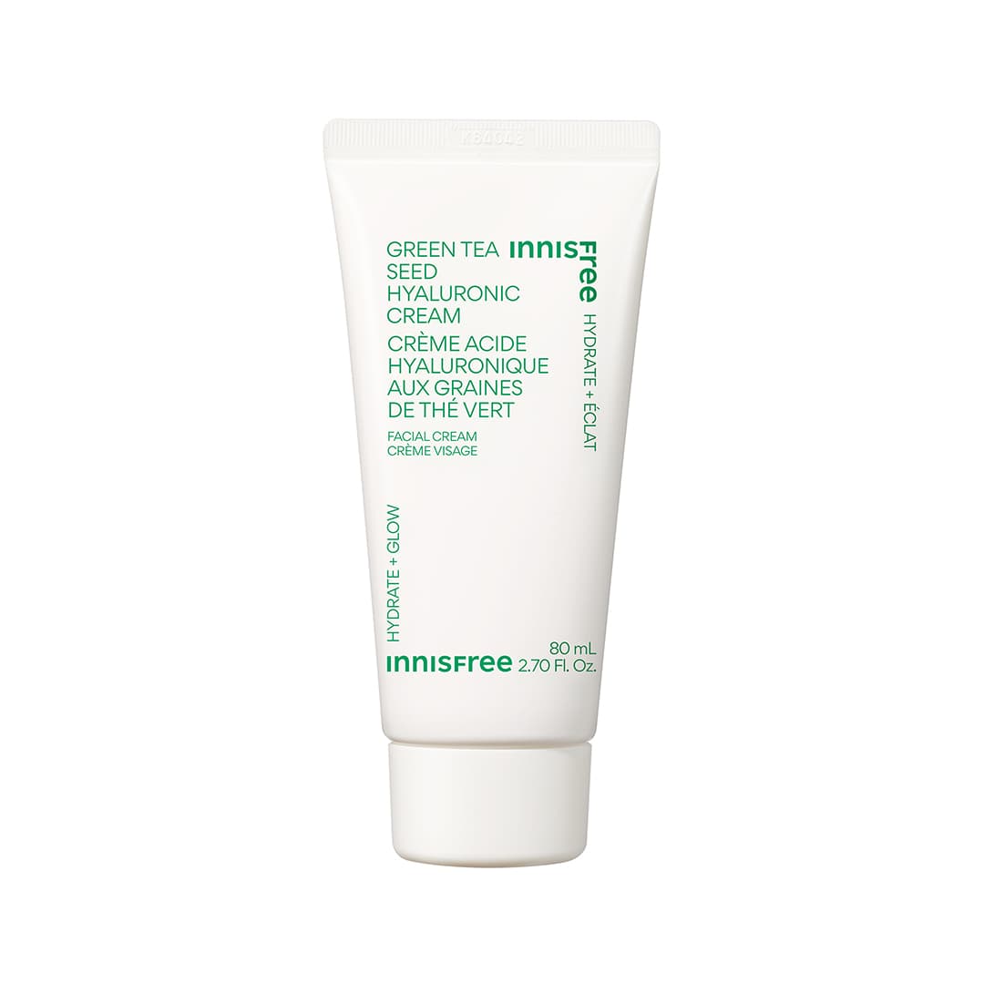 Innisfree Green Tea Seed Hyaluronic Cream jar, a Korean barrier-boosting moisturizer ideal for dry winter skin