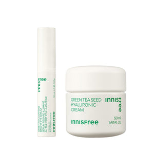 wildly hydrating duo packshot: green tea caffeine eye serum and green tea cream