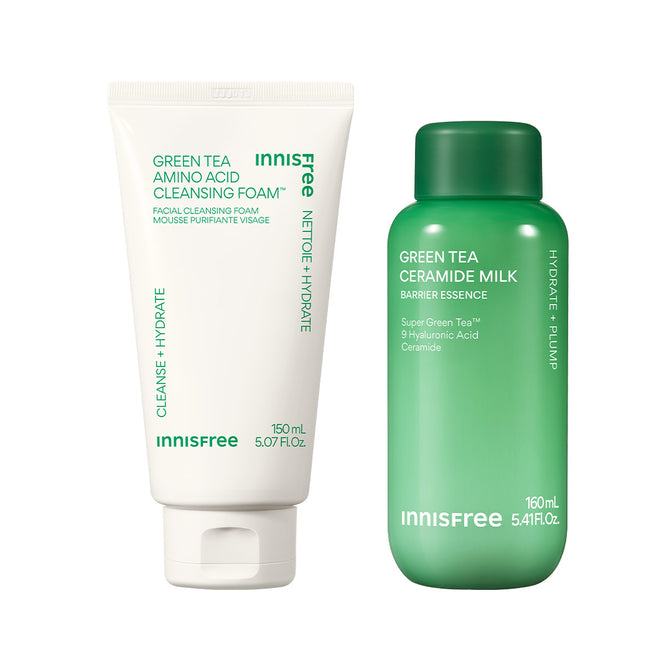 The Fresh Start Kit packshot featuring Green Tea Cleansing Foam and Green Tea Ceramide Milk