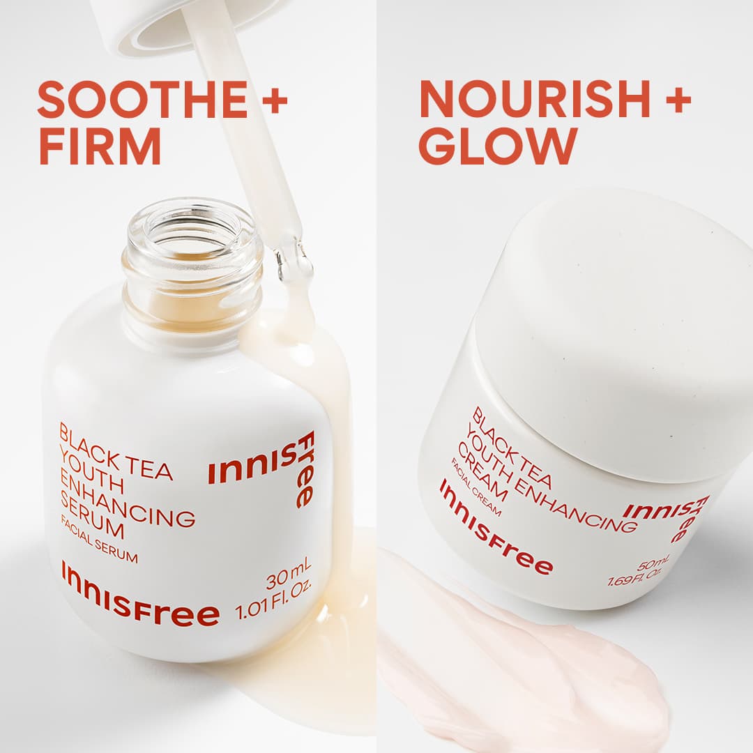soothe and firm with black tea serum, nourish and glow with black tea cream