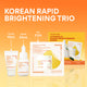 Enlarge image of Vitamin C Rapid Brightening Minis Set on a bright orange gradient background. The set includes a Vitamin C Brightening Toner Pad (2EA), a Vitamin C Brightening Serum 20mL, and a Vitamin C Brightening Cream 10mL
