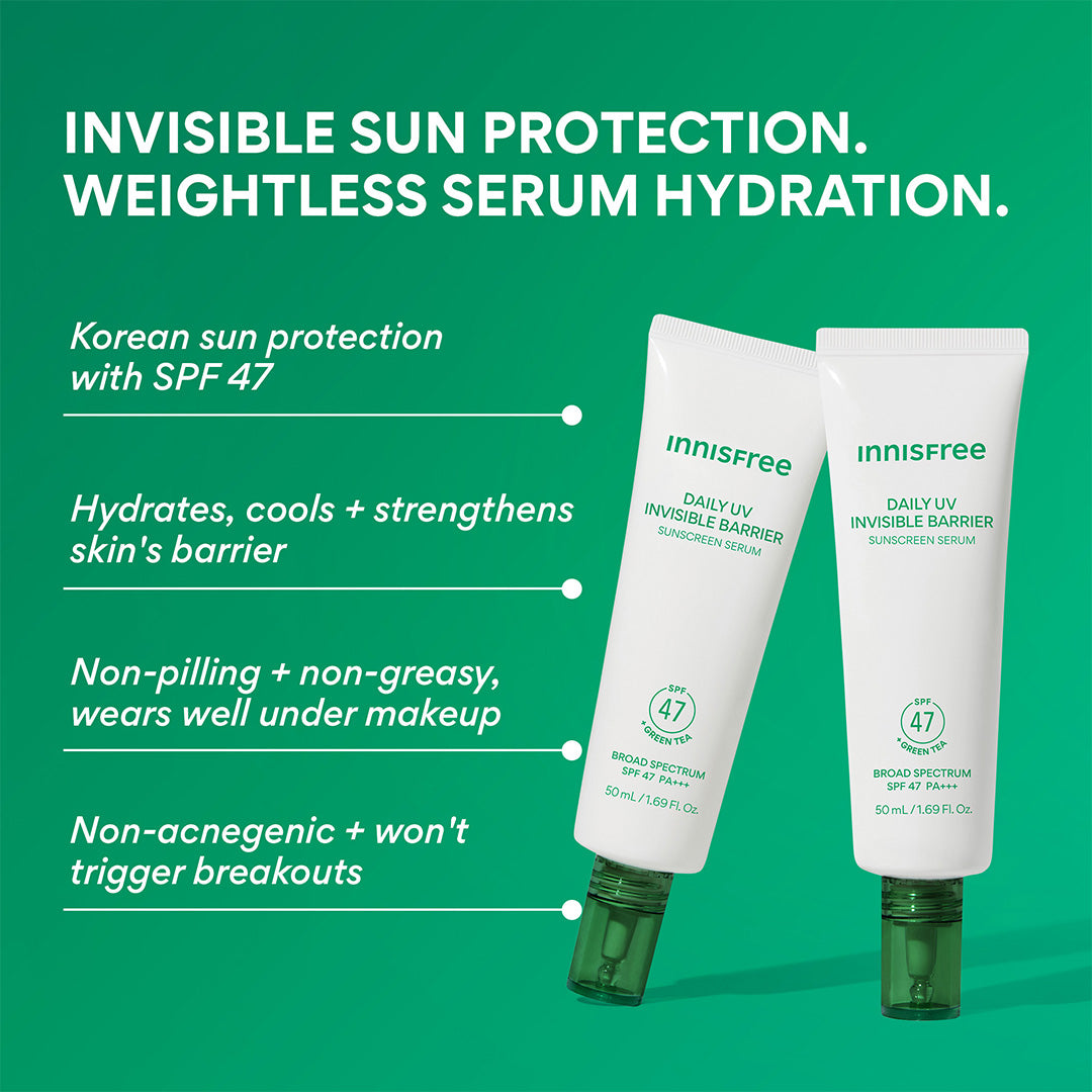 Daily UV Invisible Barrier Sunscreen Serum Broad Spectrum SPF 47 benefits list