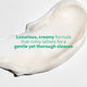 Enlarge image of A close-up of a thick, creamy off-white cleansing foam on a white background with green text overlay reading, &amp;#39;Luxurious, creamy formula that richly lathers for a gentle yet thorough cleanse.&amp;#39;.