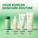 Enlarge image of your korean skincare routine featuring mini Green Tea Ceramide Milk, Vitamin C Serum, Green Tea Cream, and Daily UV Sunscreen SPF 50+