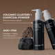 Enlarge image of Two Innisfree Black Volcanic PHA Cleansing Oil products on a warm brown background, with descriptive marketing text and two porous sponge blocks in front of the bottles.