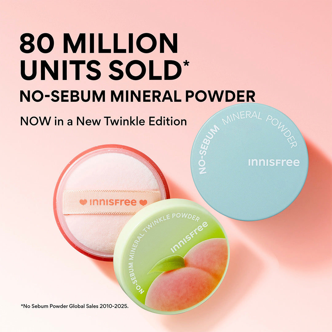 innisfree No-Sebum Mineral Powder: PEACH BLOSSOM, 80 million units sold* claim