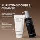 Enlarge image of innisfree Purifying Double Cleanse set featuring Volcanic BHA Pore Cleansing Foam and a Volcanic PHA Pore Cleansing Oil on a brown gradient background with white text.