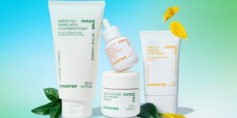 build your korean skincare bundle: green tea cleansing foam, vitamin c serum, green tea cream, daily uv spf