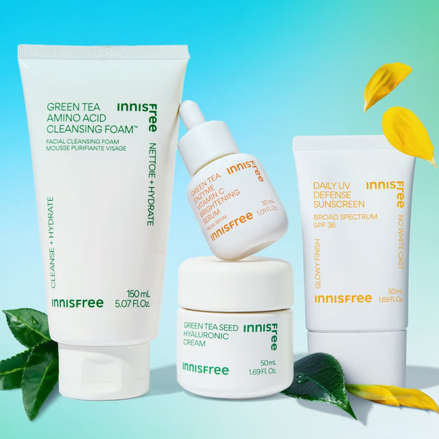 build your korean skincare bundle: green tea cleansing foam, vitamin c serum, green tea cream, daily uv spf