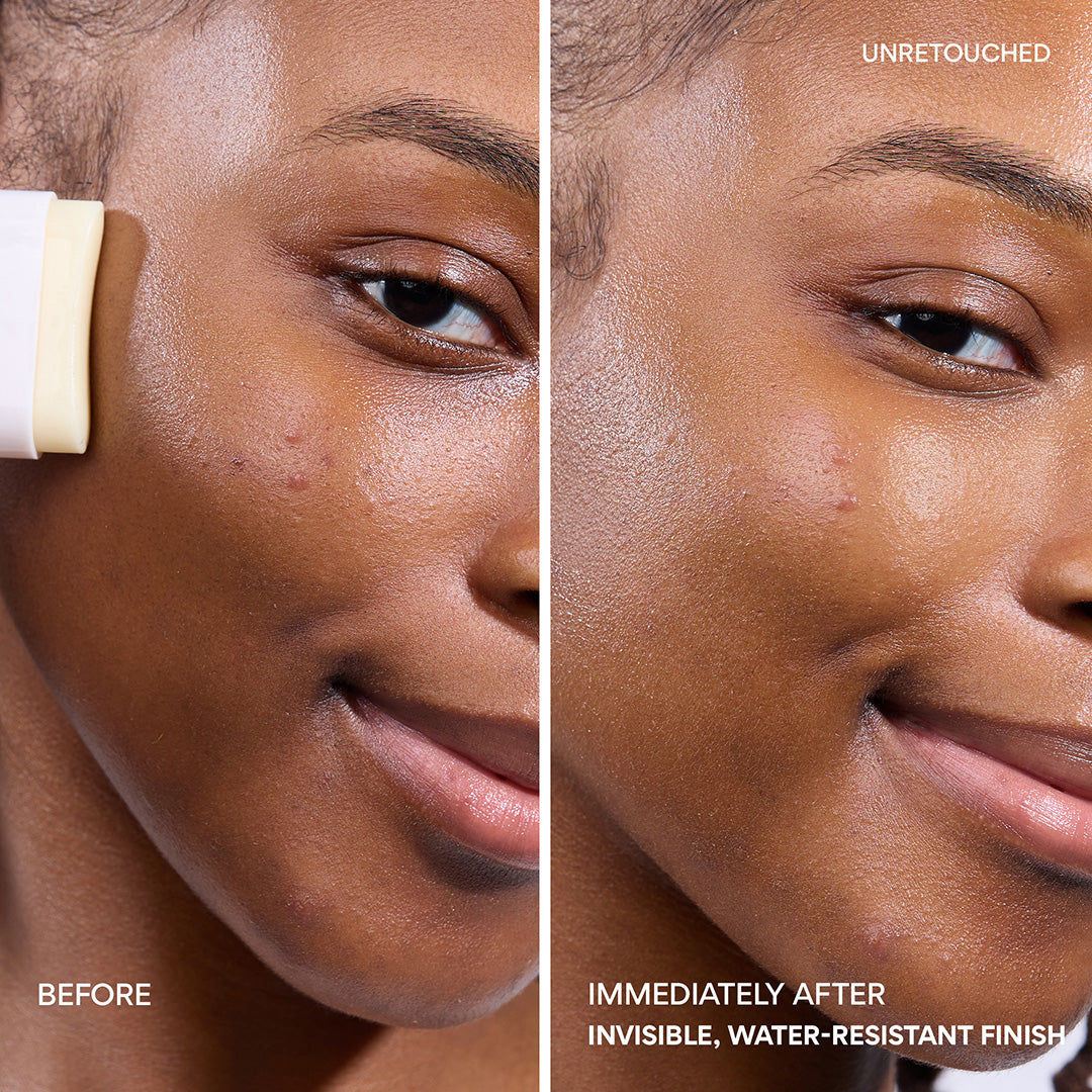 Daily UV Defense Sunscreen Stick SPF 50+ before and immediately after on face