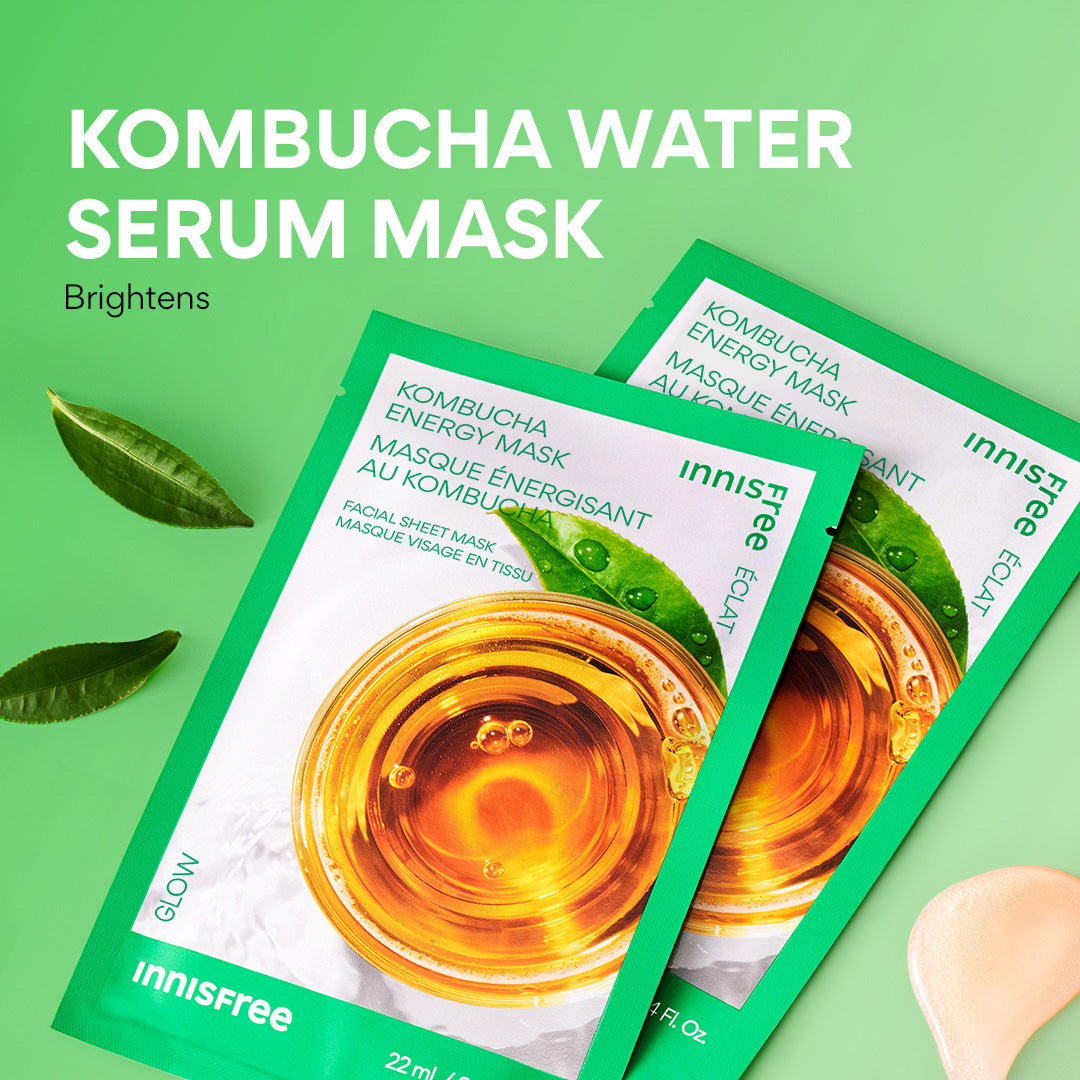 Innisfree Kombucha Energy - Glow mask packaging on a green background