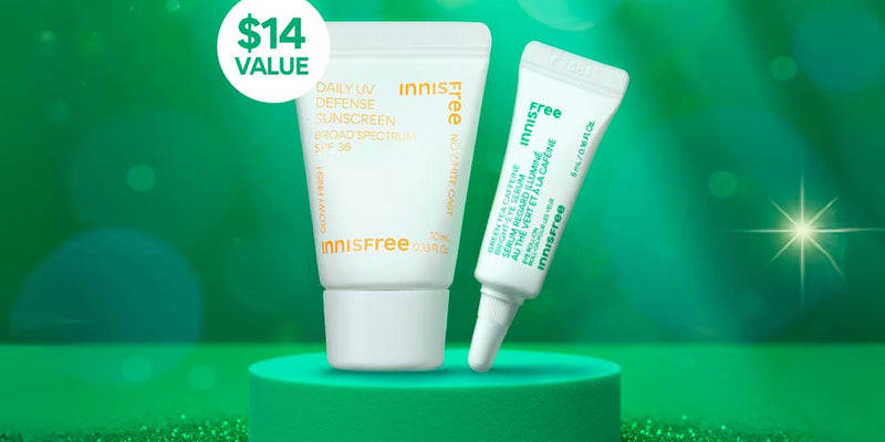 FREE holiday party duo (Daily UV SPF 10mL and Green Tea Eye Serum 5mL) with orders $65+