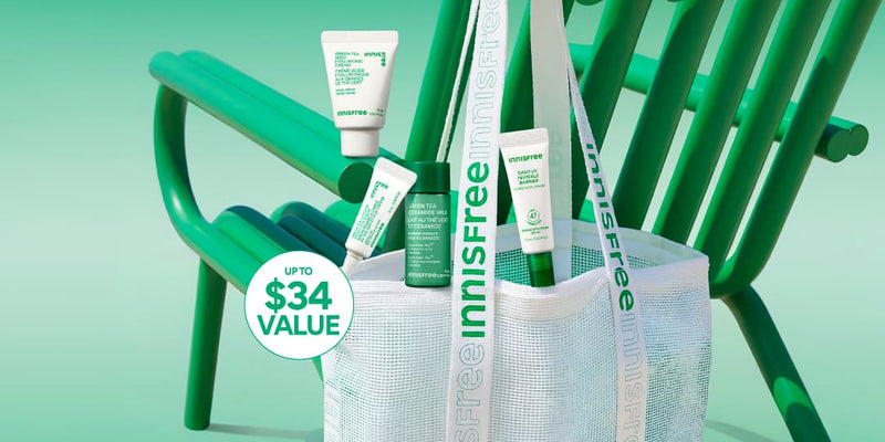 free green tea soothing sun routine + white mesh tote bag with orders $65+ and $100+