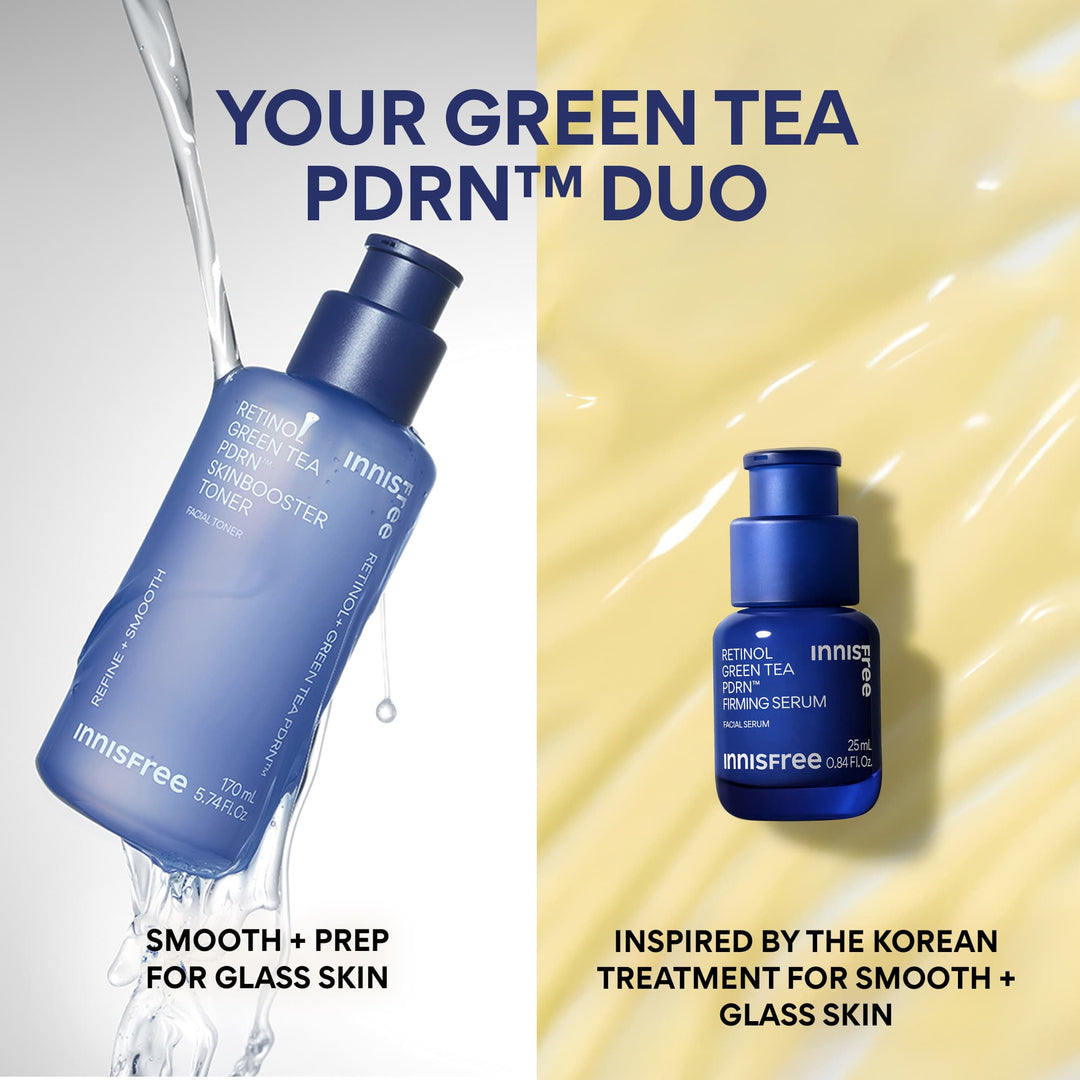 Your Green Tea PDRN™ Duo: Green Tea PDRN™ Firming Serum 25mL inspired by the korean treatment for smooth + glass skin and Green Tea PDRN™ Toner to smooth + prep for glass skin