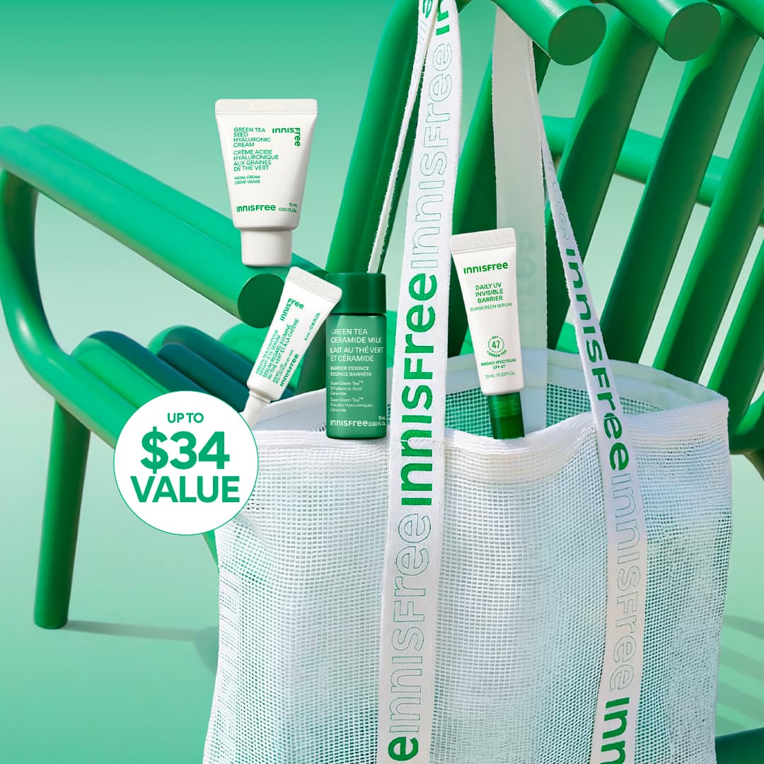 free green tea soothing sun routine + white mesh tote bag with orders $65+ and $100+