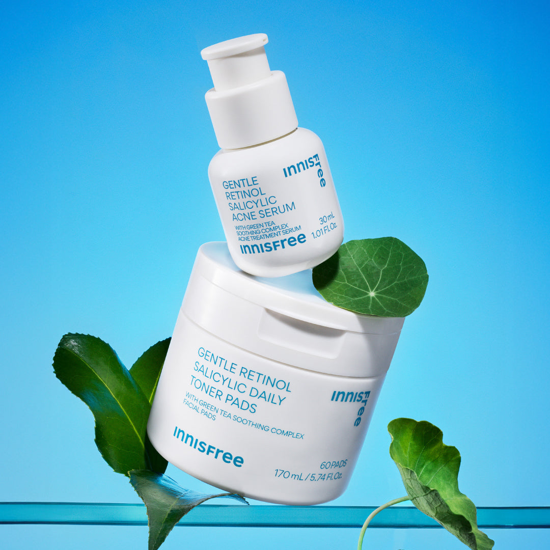 troubled skin collection featuring Gentle Retinol Acne Serum and Daily Gentle Retinol Toner Pads