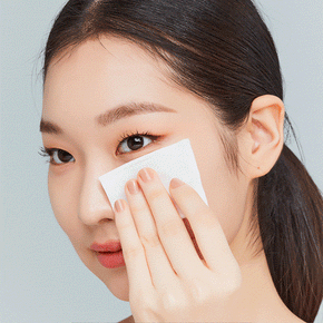 Model Applying Green Tea Micellar Cleansing Water with cotton pad GIF animation