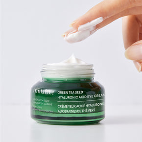 Green Tea Hyaluronic Acid Eye Cream hands touching the texture