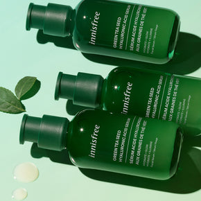 3 Green Tea Hyaluronic Acid Serums Lined Up