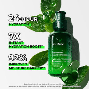 Green Tea Hyaluronic Acid Serum with Clinicals: 24H Hydration, 7x Instant Hydration Boost, 92% Improved Moisture Barrier