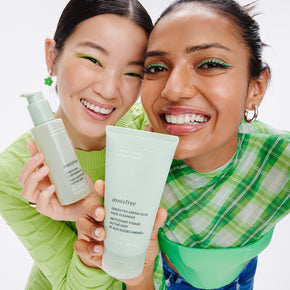 Green Tea Face Cleansers with Models Holding the Products