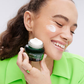 Green Tea Hyaluronic Acid Cream with texture on models face