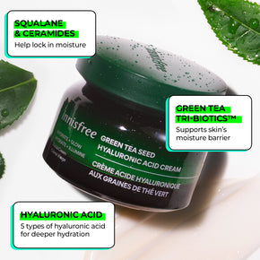 Green Tea Hyaluronic Acid Cream Ingredient Details: Squalane & Ceramides, Green Tea Tri-Biotics, Hyaluonic Acid